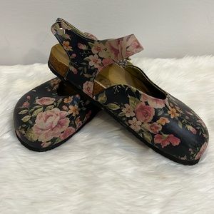 Calceo Boho Retro Black & Pink Floral Print Mary Jane Ankle Strap Flats 42/11US?
